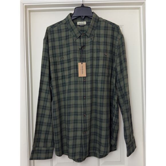 Tom Beckbe Mens Button Up Shirt XXL Green Plaid Brushed Cotton Twill Outdoor NWT - Picture 3 of 12